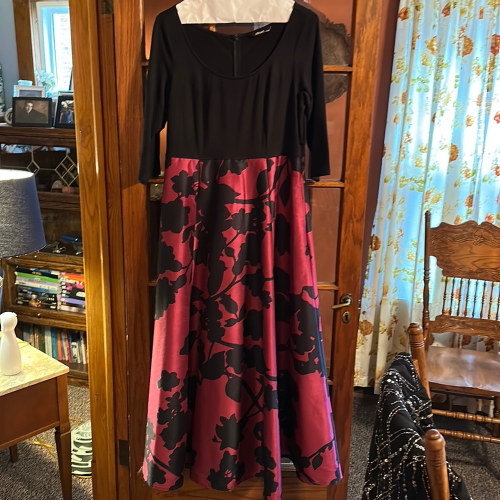 Red and black dupioni formal dress